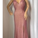 Faviana  Sparkly Metallic Long Jersey Dress With Leg Slit pink 2 Photo 6