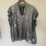 Worthington 2X Shimmering Silver Blouse Keyhole Neck Short Sleeve Satin Photo 8