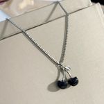 NEW Silver Necklace with Black Cherry Charm, Cherry Jewelry, Retro Jewelry, y2k Photo 2
