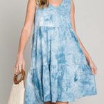 Cotton Bleu Sleeveless Tiered Babydoll Dress Blue Tie Dye Size 3X Pockets New Photo 0