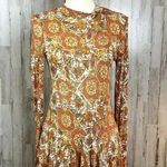 Free People Annabelle Tunic XS Rust Paisley Mock Neck Long Sleeve Peplum Hem Photo 0