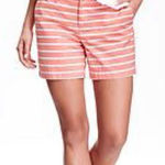 Old Navy Womens Coral & White Striped Weekend 5” Cotton Chino Shorts - Sz 14 Photo 0