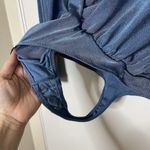 Free People  intimately turnt sheen blue long sleeve plunge bodysuit Medium Photo 4