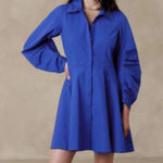 Banana Republic Royal Blue Shirt Dress | Puff Sleeve Collared Mini Dress Size Sm Photo 0