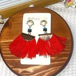 Handmade Aesthetic Red Tassel Earrings, Fabric Fringe SmallTassel Earrings Trendy Tassel Photo 0