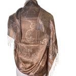 Boho Paisley Fringe Pashmina Wrap Scarf Bronze Taupe Neutral Shawl Women OS Brown Photo 1