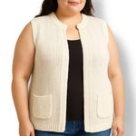 Vintage 80s Cream Loose Knit Sleeveless Open Front Vest Plus Size 18 Minimalist Photo 0