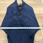 Aerie Lace-Up Front Deep Plunge High Cut One Piece Swimsuit navy blue size XXl Photo 8