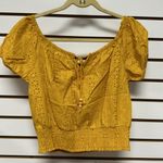 WOLF WOMEN'S KNIT EYELET SMOCKED CROP TOP SZ L Yellow Size L Photo 1