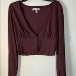 Urban Outfitters Deep Wine Button Down Crop Blouse low cut Y2K Size Large Photo 1