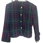 Kasper  ASL Wool Plaid Blazer 14 Navy blue green Jacket Old Money Gold buttons Photo 0