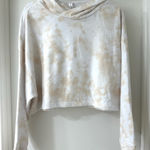 Fabletics Cream & Tan Eco Conscious Tie-Dye Pullover Boxy Cropped Hoodie, Size M Photo 0