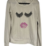 Chaser  Grey Lips Lashes Print Sweatshirt Womens S Casual Cozy Heart Elbow Girly Photo 0