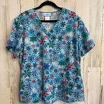 Sb Scrubs  Women's V-Neck Snowflake Print Medical Scrub Top Size Large Nursing Photo 0