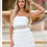 NWT Women’s Velvi Georgia Strapless White Layered Tulle Mini Dress ALine Bridal Size L Photo 0