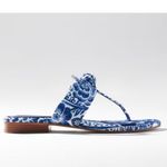 Chico's Chico’s Classic Navy Blue White Natalia Floral Print Knotted Thong Sandals Shoes Photo 1