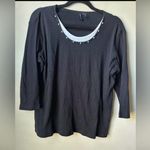 Jason Maxwell  Black/White Beaded Layered Look Blouse Top Cotton Blend Normcore Photo 0