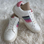 J.Crew Women's White Leather Sneakers Rainbow Stripe Tennis Shoes Size 7 Photo 0