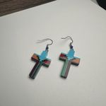 Christian Cross Multi Color Dangle Drop Pierced Earrings Silver Tone Religious Photo 4