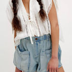 Free People We the Free Shot Caller Blue Denim High Rise Baggy Shorts Medium Photo 0
