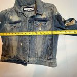EXPRESS Distressed Denim Jacket M Y2K Edgy Grunge Streetwear Vibe Street Style Photo 5