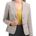 KASPER Plaid Notch Lapel Long Sleeve Flap Pocket Coordinating Two Button Jacket Gray Size 16 Photo 0