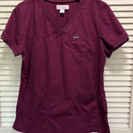 Koi Burgundy Scrub Top Short Sleeve V Neck Pockets Size Medium‎ Medical Red Photo 0