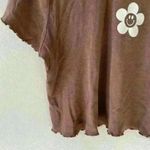 PS/LA Sz L Womens Baby Tee Brown Happy Smiley Flower Crop Ruffle Hem 90s Y2K Size L Photo 3