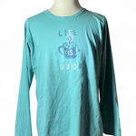 Life is Good Women's Teal Long Sleeve T Shirt Graphic Coffee Mug Graphic Tee Photo 0