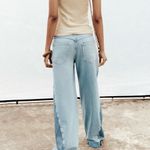 ZARA  Mid-Rise Wide Leg Contrast Seamless Side Wash Jeans Photo 1