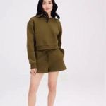 Girlfriend Collective   Olive Green Crewneck Sweater Crop  Photo 1