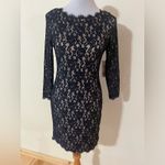 Eliza J  navy blue lace nude boat neckline knee length sheath dress NEW 6 Photo 8