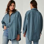 Free People Oversized Bohemian Menswear Happy Hour Solid Poplin Top Shirt Small Photo 2