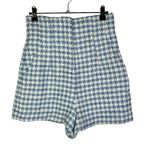 ZARA Blue & White Houndstooth Plaid High Rise Tweed Shorts S Photo 1