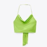 ZARA Satin Effect Lime Green Backless Crop Top Photo 2