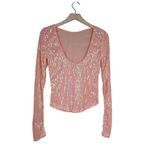 Free People Womens S Unapologetic Sequin Long Sleeve Top in Peach NEW Photo 3