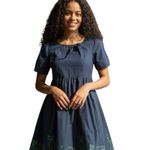 Eshakti Custom Made Midi Dress Embroidered Cats Navy Drop Waist Cotton Poplin 2X Photo 0