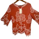 Solitaire  Embroidered BOHO Chic Flare Sleeve Top Orange Size M Floral NEW Photo 3