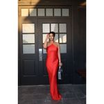 Line and Dot  Kira Maxi Dress in Tomato Red Medium New Womens Satin Gown Photo 8