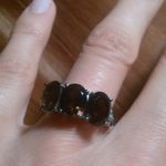 Brazilian Smokey Quartz Three Stone Stainless Steel Ring (Size 7) Photo 13