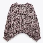ZARA Multicolor Leopard Print Bliouson Sleeve Sateen Shirt, EUC, Size Small Photo 2