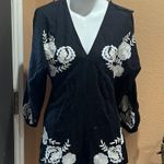 ZARA  black embroidered floral linen romper Photo 2