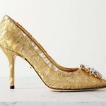 Dolce & Gabbana | Bellucci Gold Metallic Lace Heels Crystal Embellishments 37 Photo 2