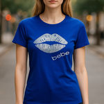 Bebe NWT Lip Short Sleeve Tee Top Blue Rayon Photo 0