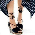 CAbi Isla Espadrille Blue Suede Wedges Size 6.5 Photo 2