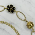 Black Rhinestone Flower Gold Tone Chain Link Belt One Size (OS) ✨ Photo 2