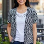 Alfred Dunner L Women top jewel/rhinestone Black/white short sleeve layered look Black Size L Photo 0