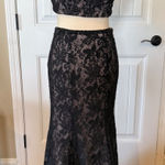 La Femme  Black Lace Beaded Off Shoulder Crop Top Mermaid Skirt Set Size 4 Photo 0