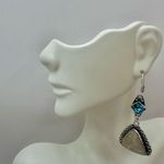 Tan and blue rhinestone silver tone triangle drop earrings Photo 5