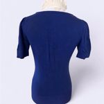 Japanese LISSEO Short Sleeve Knit Top Shirt With Mock Collar Blue&White Blue Photo 3